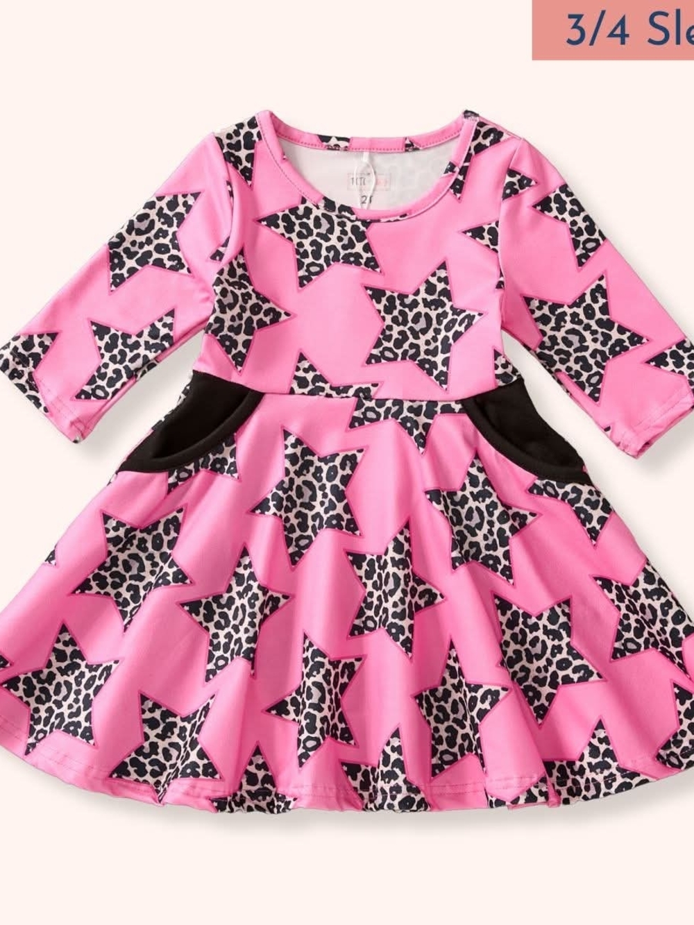Girls Pink Star Leopard Pocket Swing Dress